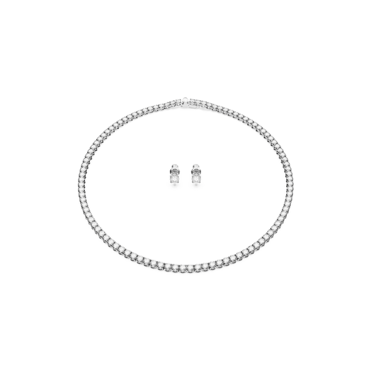 Matrix Tennis set, Round cut, White, Rhodium plated