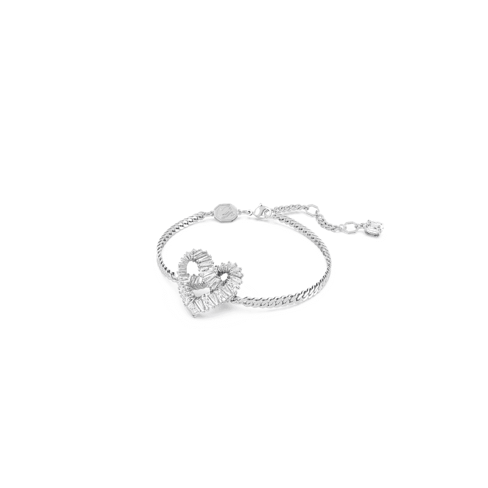 Matrix bracelet, Heart, White, Rhodium plated
