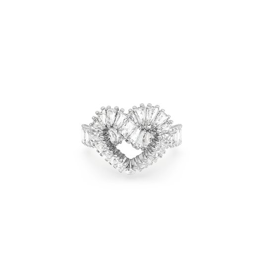 Matrix cocktail ring, Mixed cuts, Heart, White, Rhodium plated