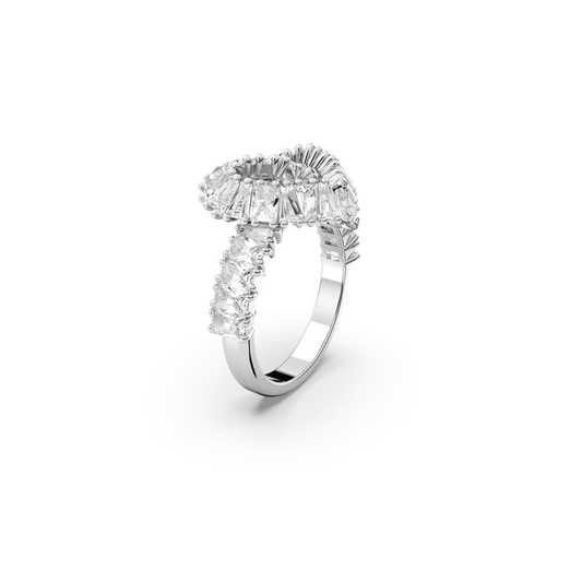 Matrix cocktail ring, Mixed cuts, Heart, White, Rhodium plated