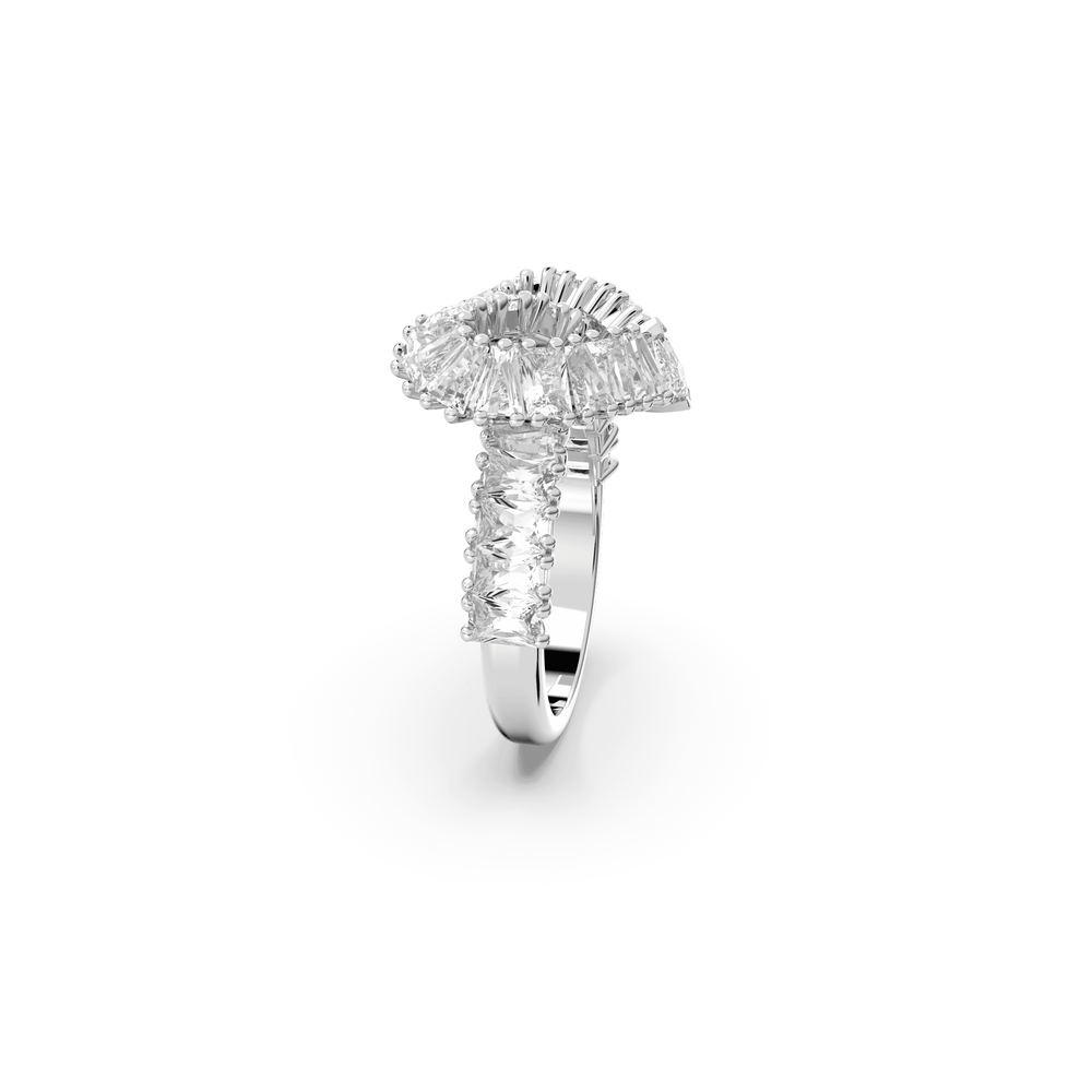Matrix cocktail ring, Mixed cuts, Heart, White, Rhodium plated
