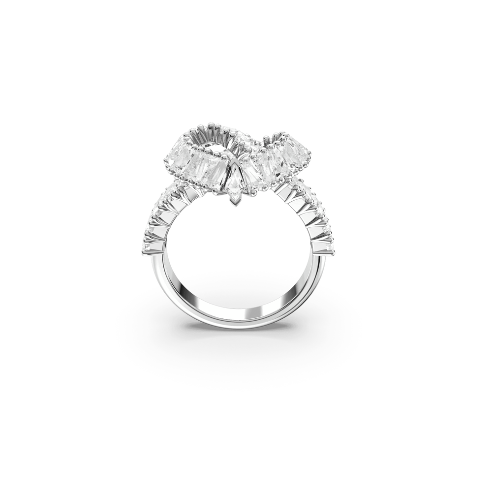 Matrix cocktail ring, Mixed cuts, Heart, White, Rhodium plated