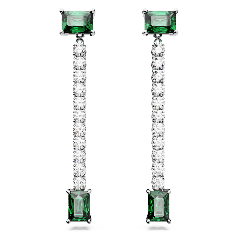 Matrix drop earrings Mixed cuts, Green, Rhodium plated