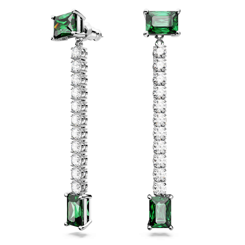 Matrix drop earrings Mixed cuts, Green, Rhodium plated
