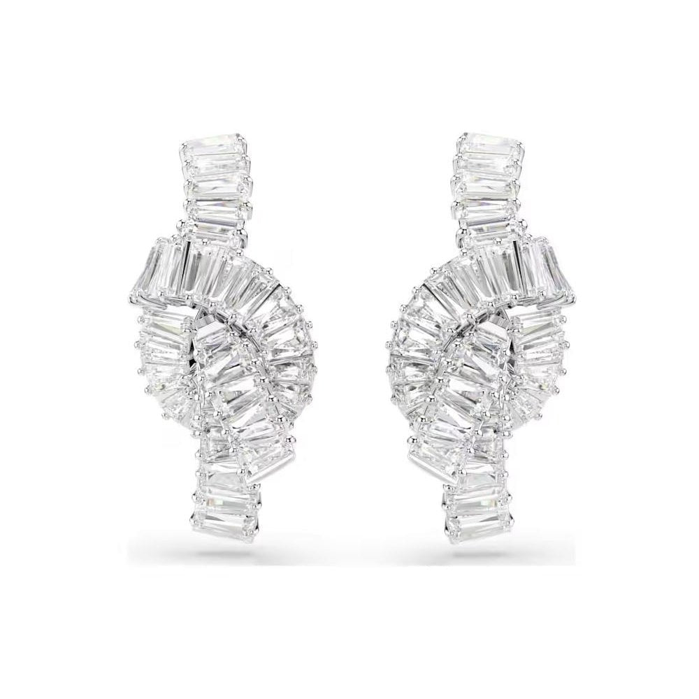 Matrix earrings Baguette cut, Knot, White, Rhodium plated