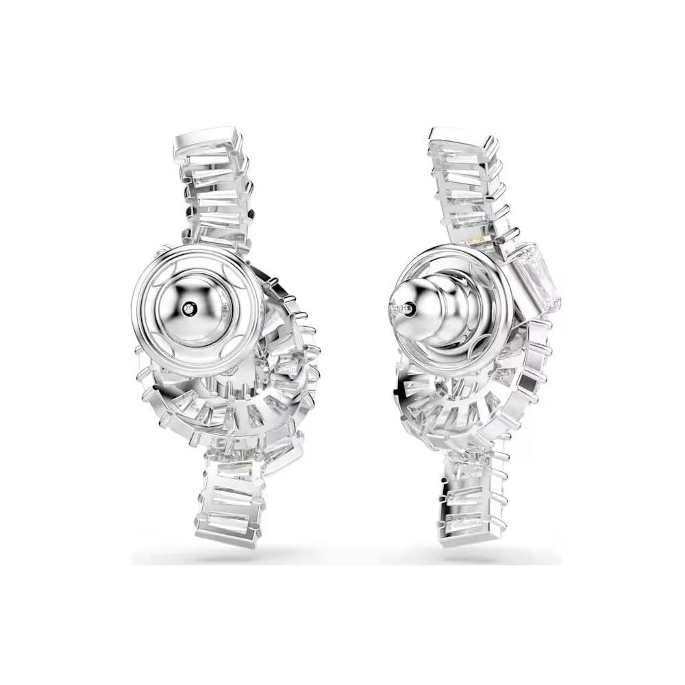 Matrix earrings Baguette cut, Knot, White, Rhodium plated