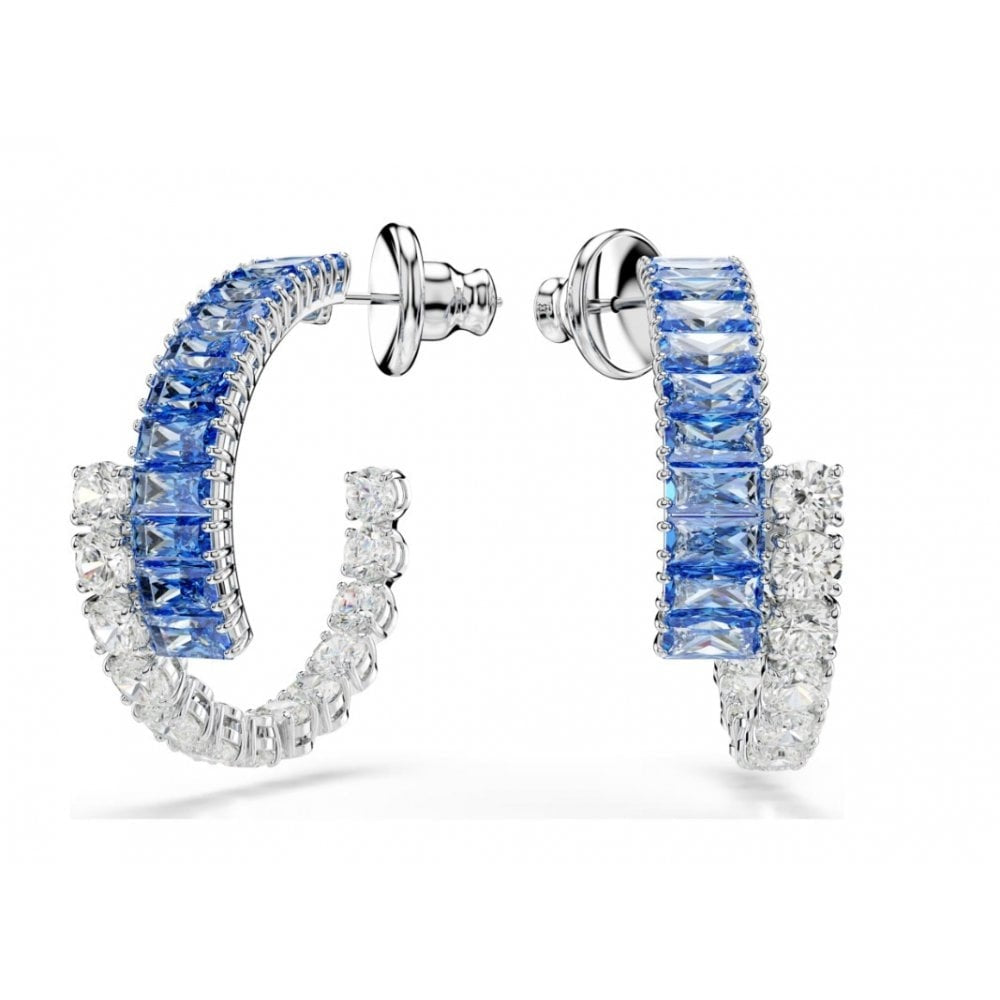 Matrix hoop earrings Mixed cuts, Blue, Rhodium plated