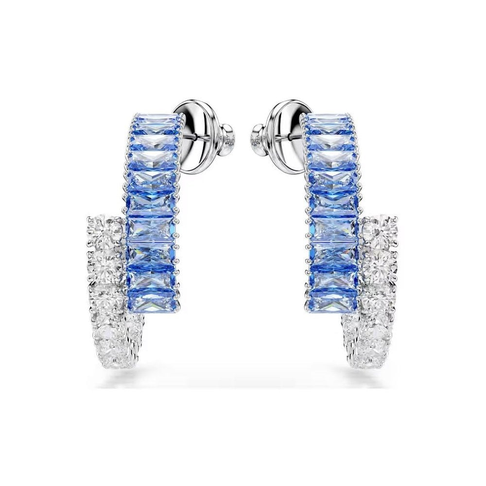 Matrix hoop earrings Mixed cuts, Blue, Rhodium plated