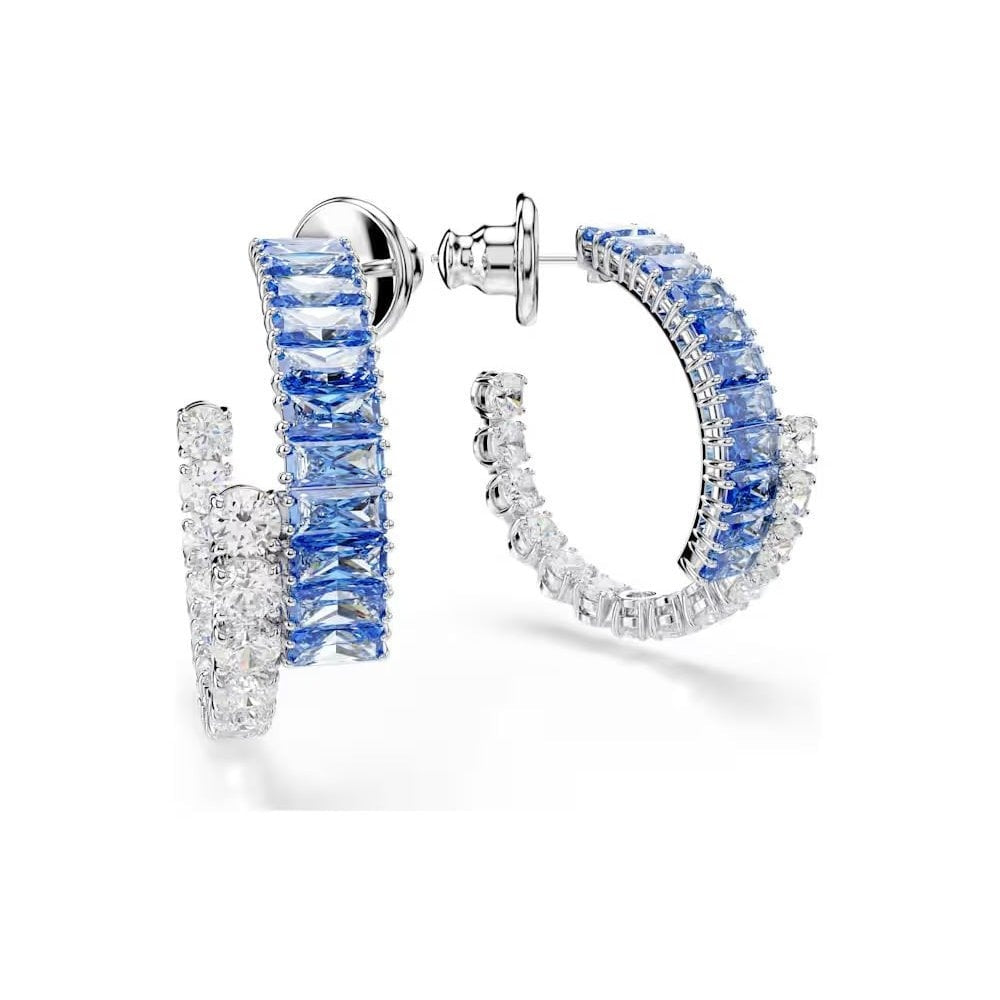 Matrix hoop earrings Mixed cuts, Blue, Rhodium plated