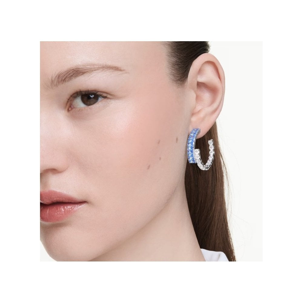 Matrix hoop earrings Mixed cuts, Blue, Rhodium plated