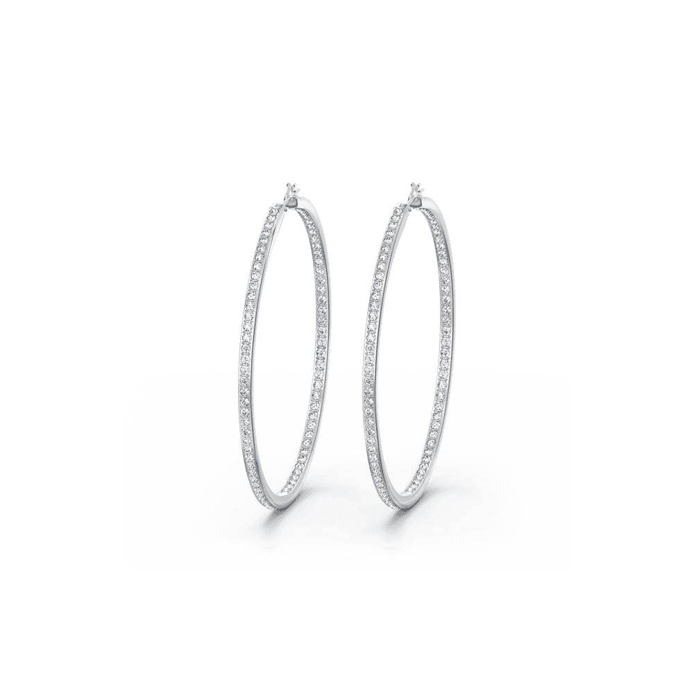 Matrix hoop earrings, White, Rhodium plated