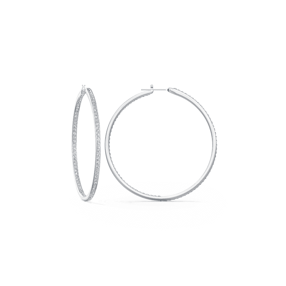 Matrix hoop earrings, White, Rhodium plated
