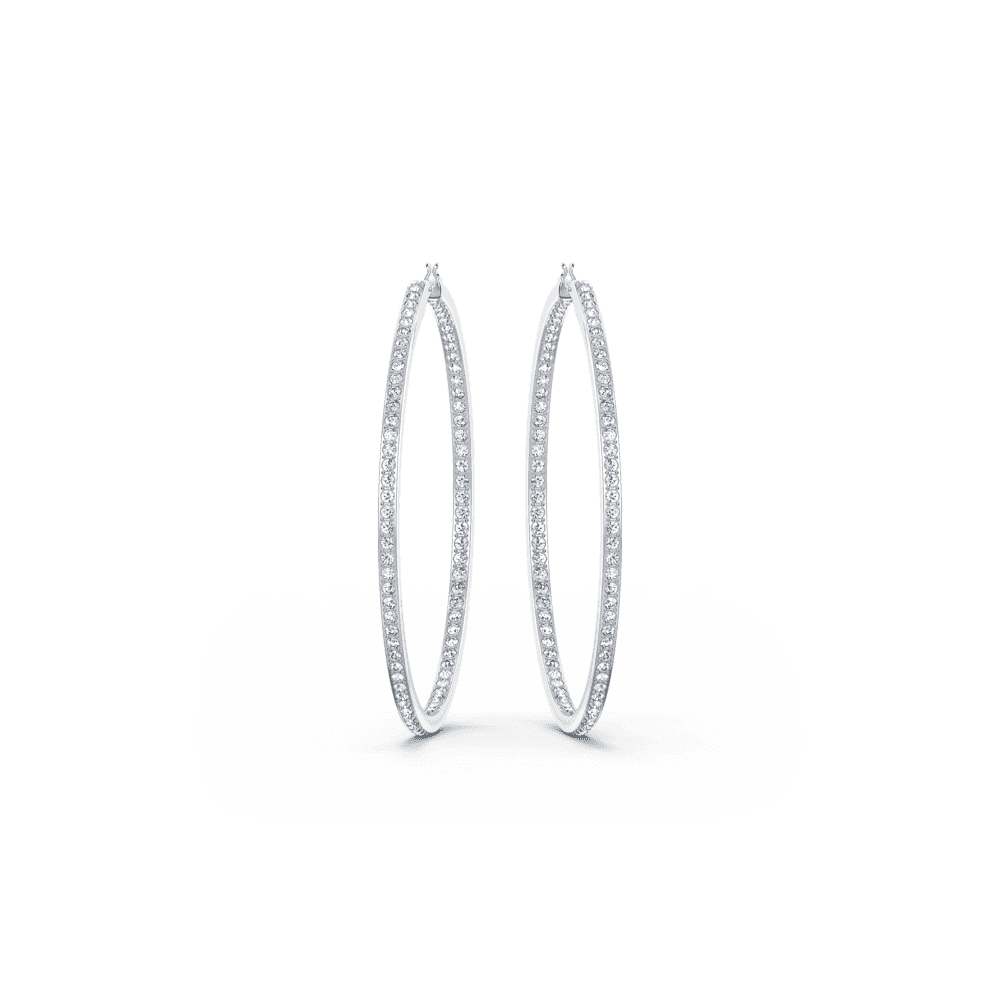 Matrix hoop earrings, White, Rhodium plated