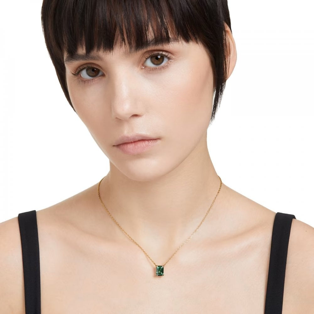 Matrix pendant Rectangular cut, Green, Gold-tone plated