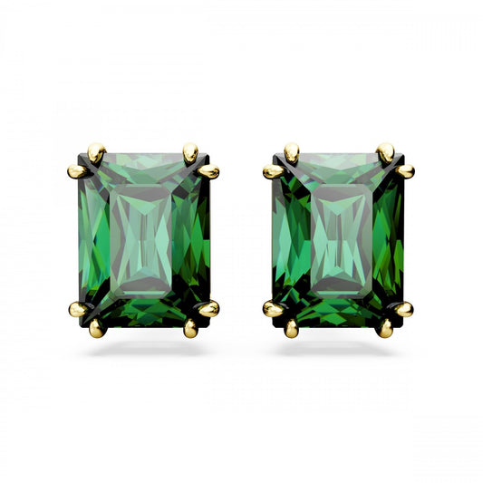Matrix stud earrings Rectangular cut, Green, Gold-tone plated