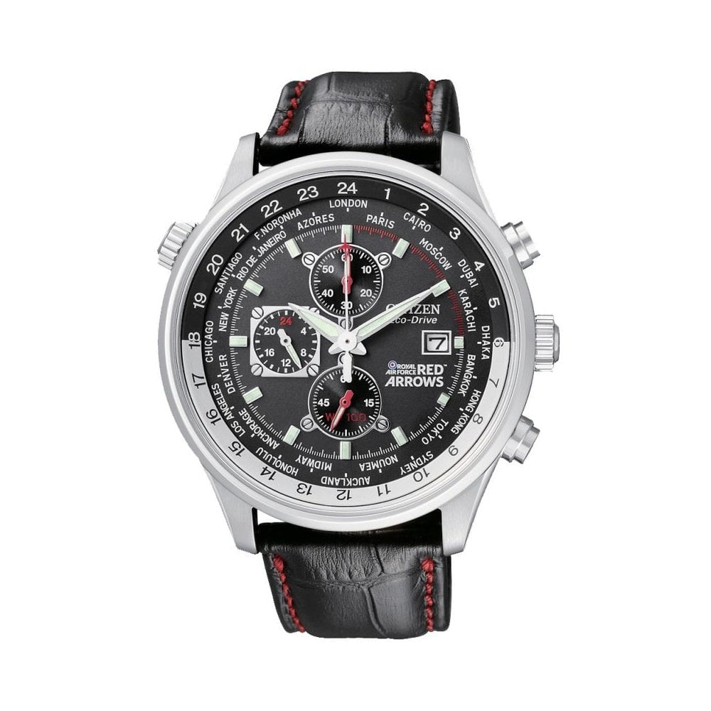 Mens Citizen Eco-drive Red Arrows World Time Chronograph Stainless Steel Watch