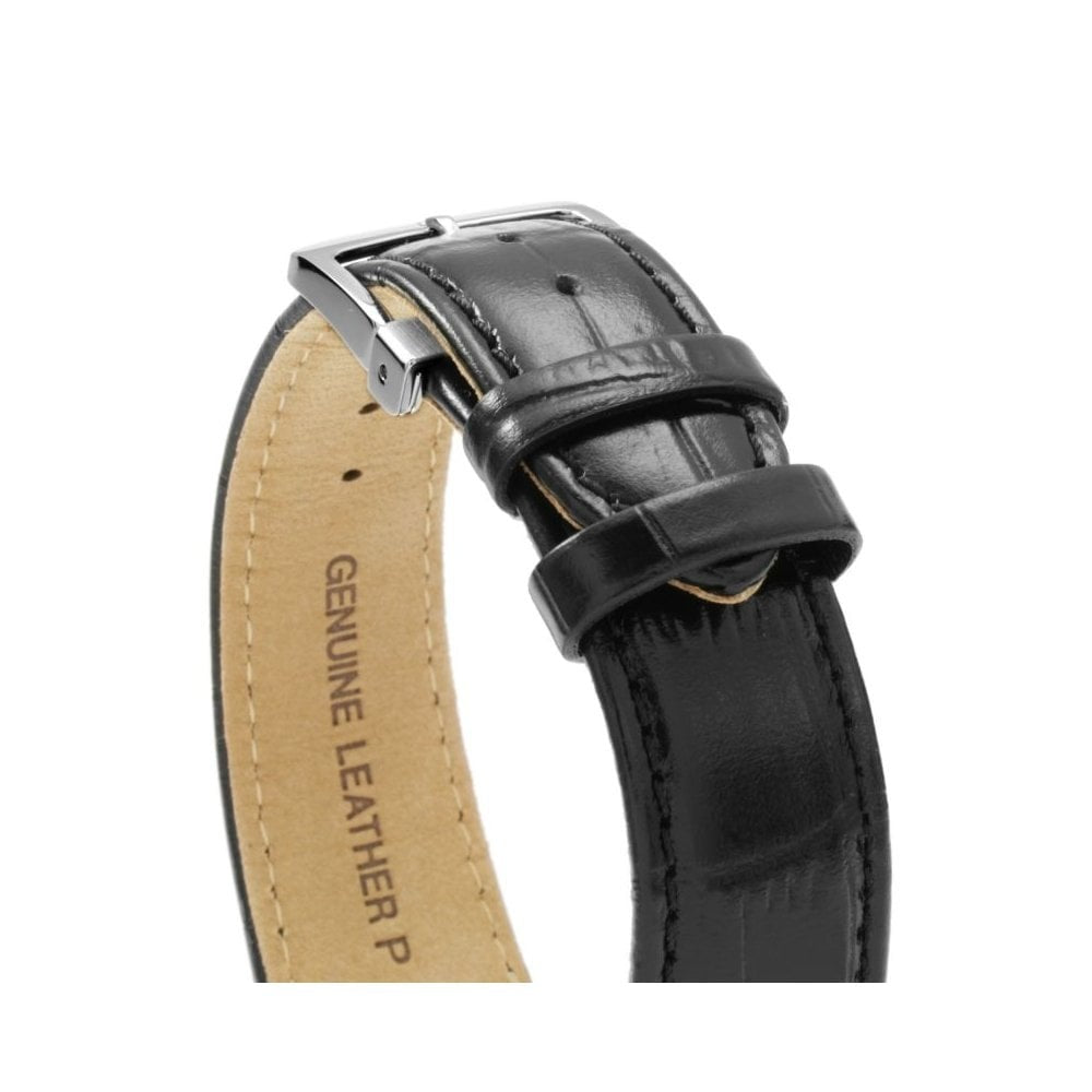 Mens Citizen Eco-drive stainless steel watch with black leather strap & day/date feature