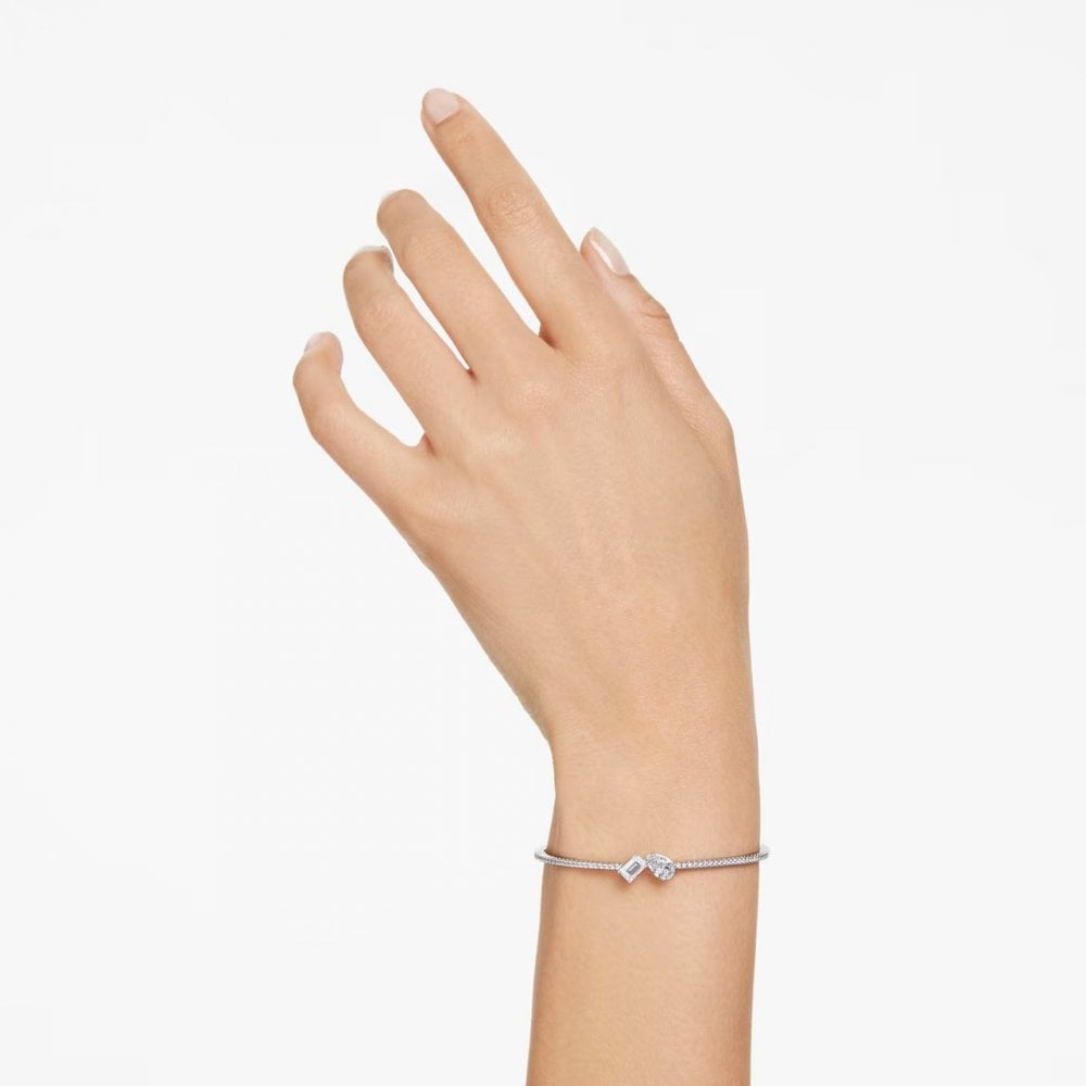 Mesmera bangle Mixed cuts, White, Rhodium plated