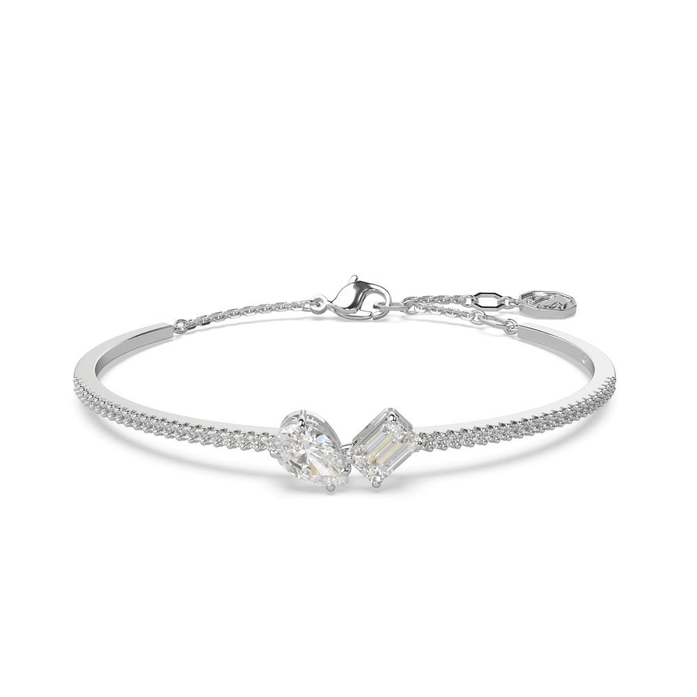 Mesmera bangle Mixed cuts, White, Rhodium plated