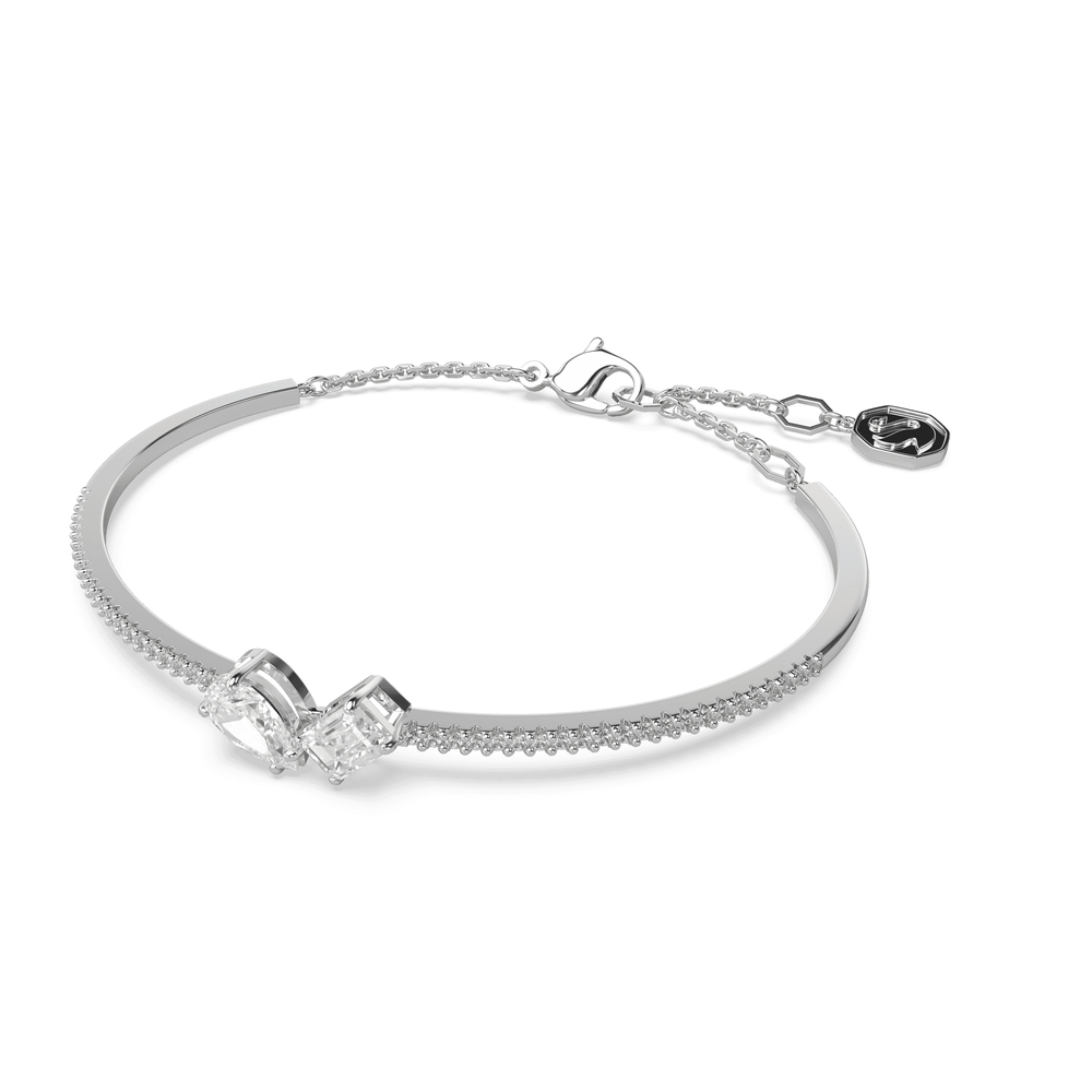 Mesmera bangle Mixed cuts, White, Rhodium plated