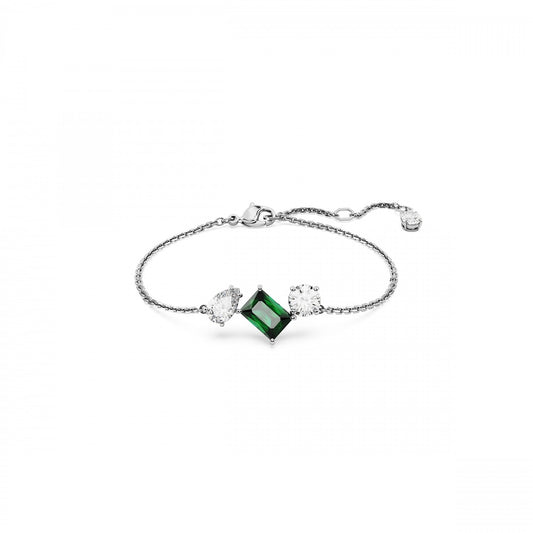 Mesmera bracelet Mixed cuts, Green, Rhodium plated