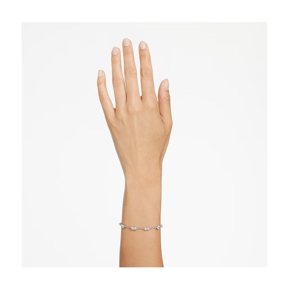Mesmera bracelet Mixed cuts, Scattered design, White, Rhodium plated