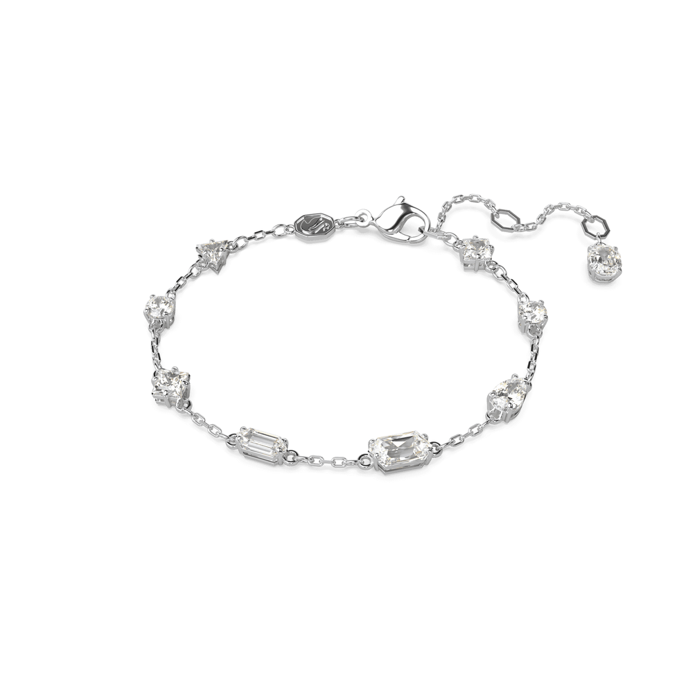 Mesmera bracelet Mixed cuts, Scattered design, White, Rhodium plated