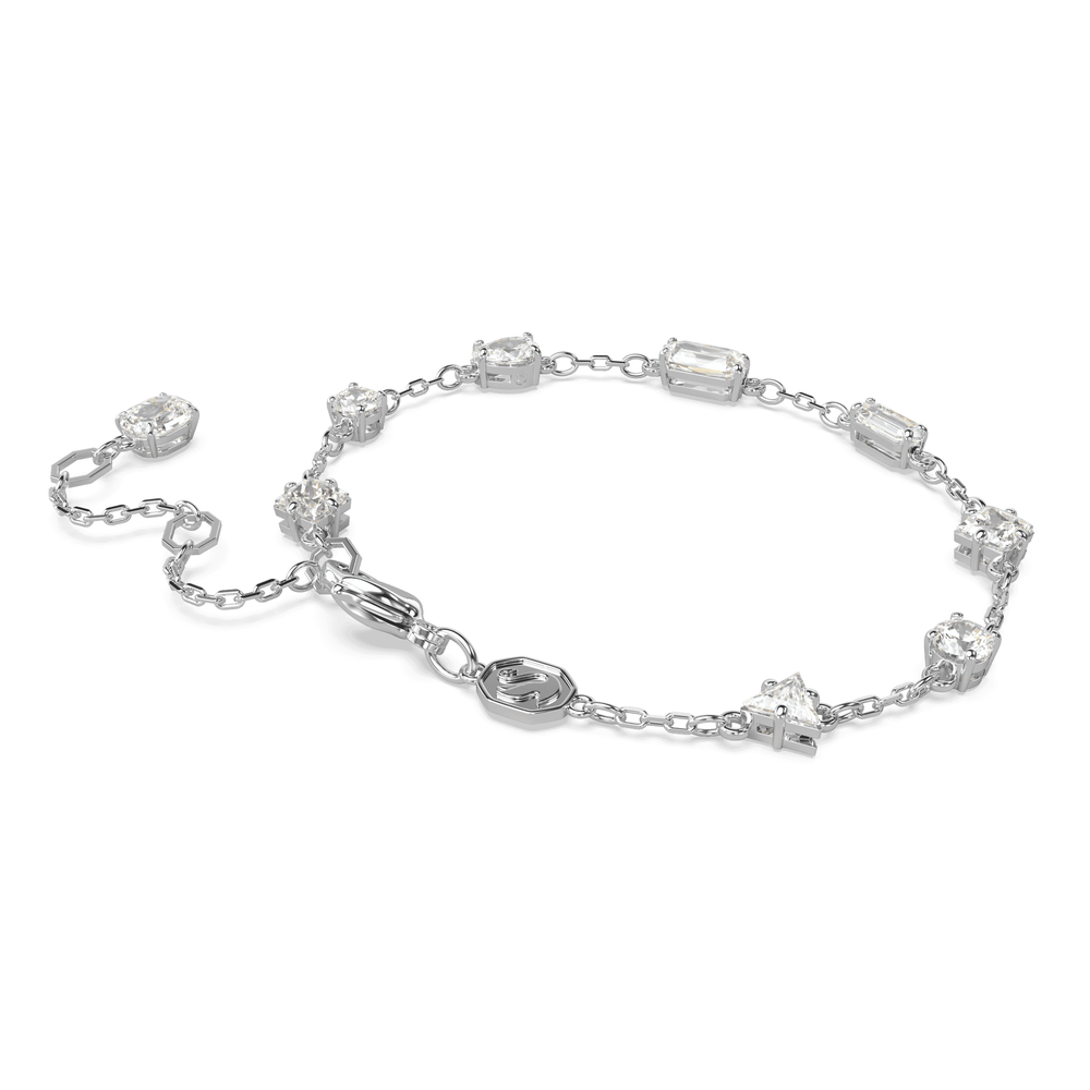 Mesmera bracelet Mixed cuts, Scattered design, White, Rhodium plated