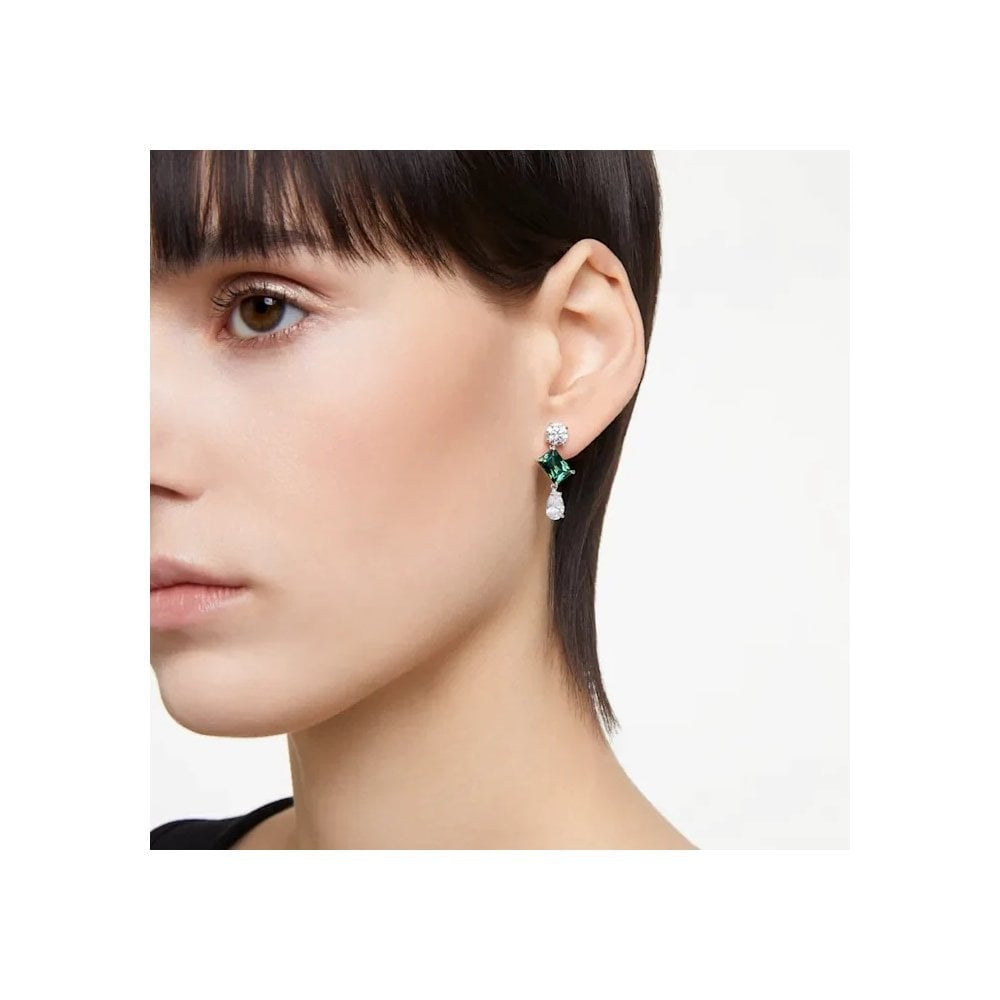 Mesmera drop earrings Mixed cuts, Green, Rhodium plated