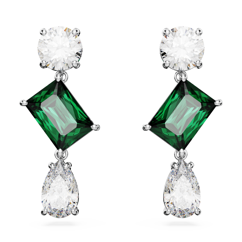 Mesmera drop earrings Mixed cuts, Green, Rhodium plated