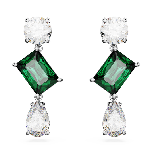 Mesmera drop earrings Mixed cuts, Green, Rhodium plated