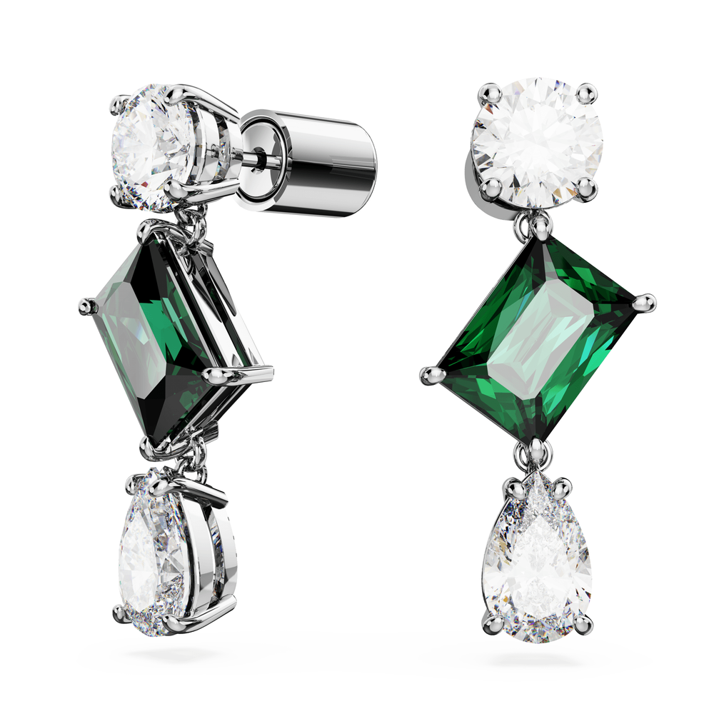 Mesmera drop earrings Mixed cuts, Green, Rhodium plated