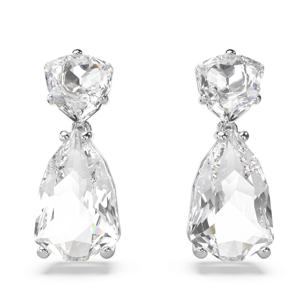 Mesmera drop earrings Mixed cuts, White, Rhodium plated