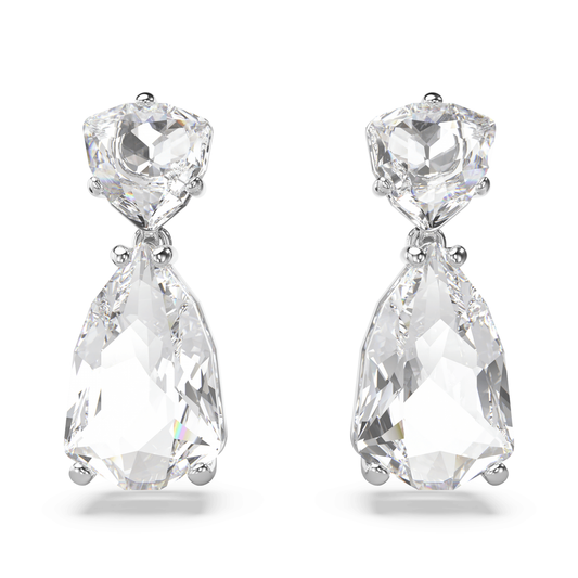 Mesmera drop earrings Mixed cuts, White, Rhodium plated