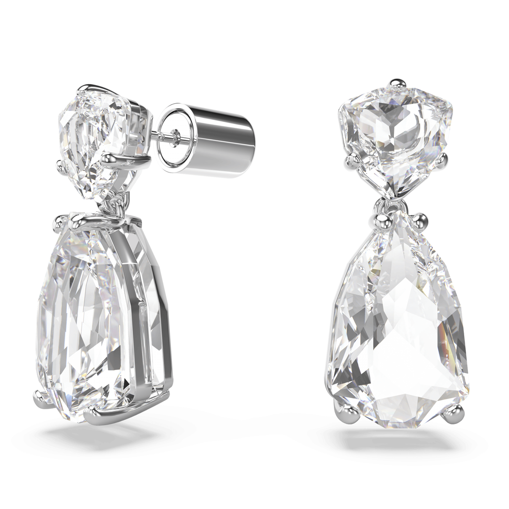 Mesmera drop earrings Mixed cuts, White, Rhodium plated
