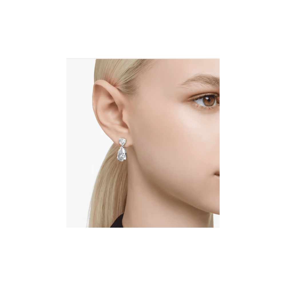 Mesmera drop earrings Mixed cuts, White, Rhodium plated