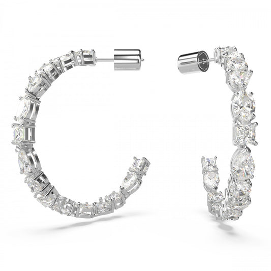 Mesmera hoop earrings Mixed cuts, White, Rhodium plated
