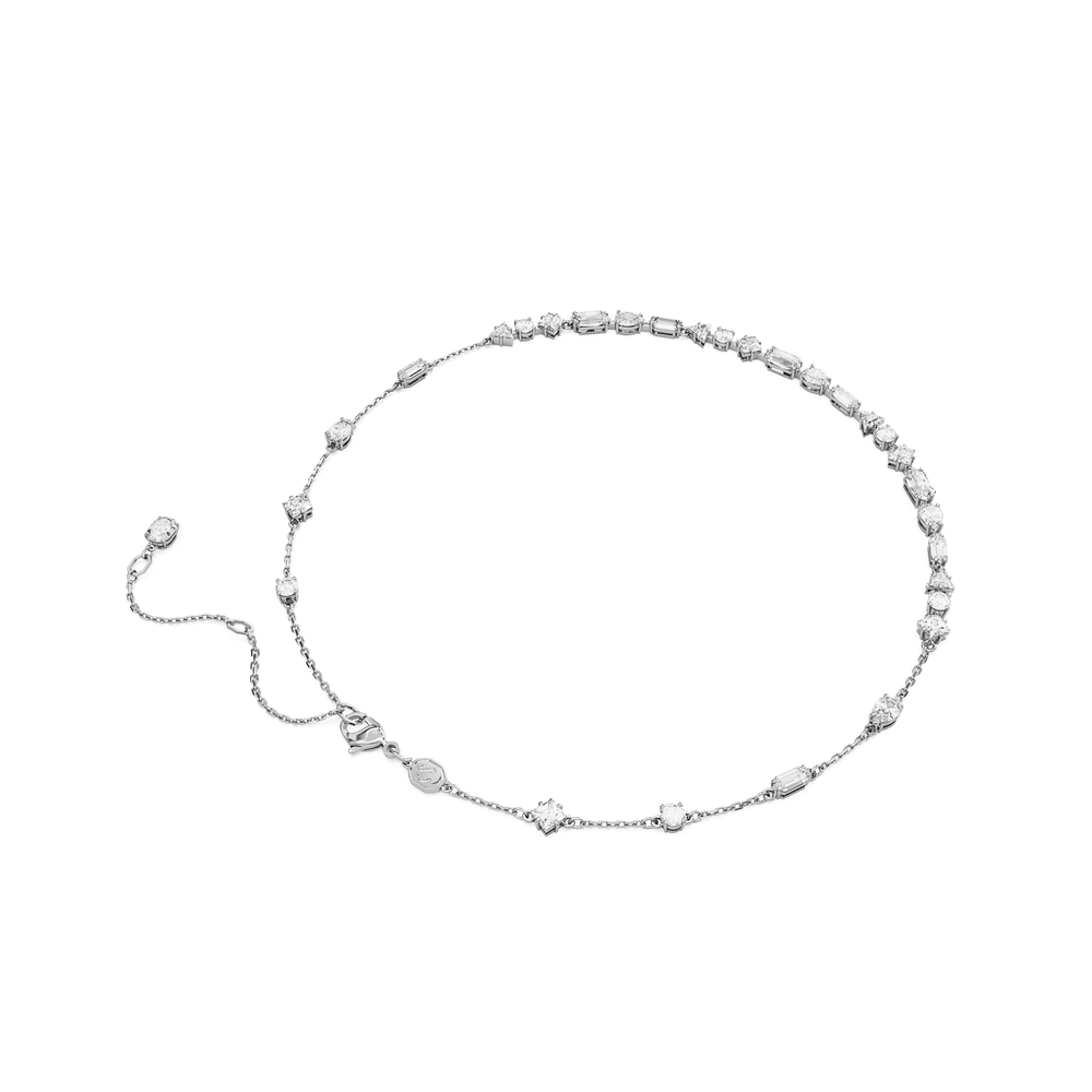 Mesmera necklace Mixed cuts, Scattered design, White, Rhodium plated