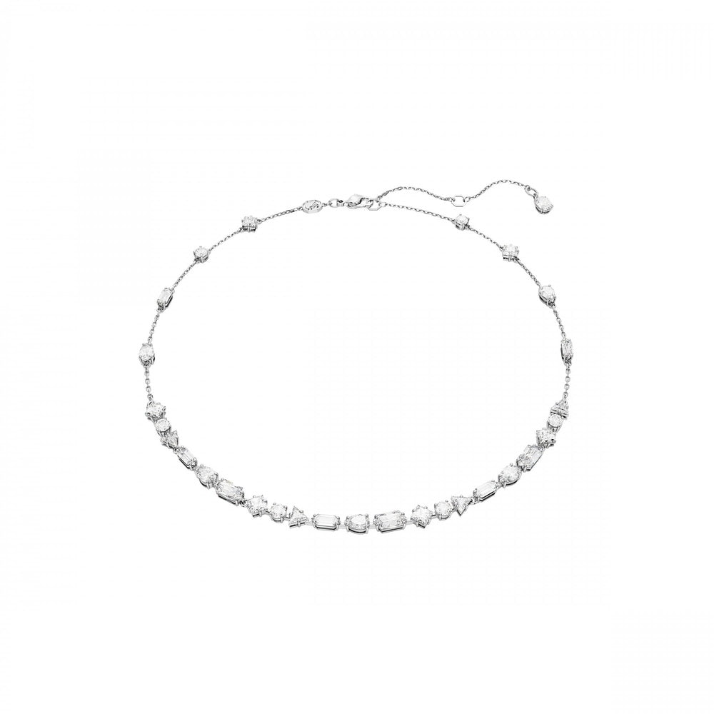 Mesmera necklace Mixed cuts, Scattered design, White, Rhodium plated