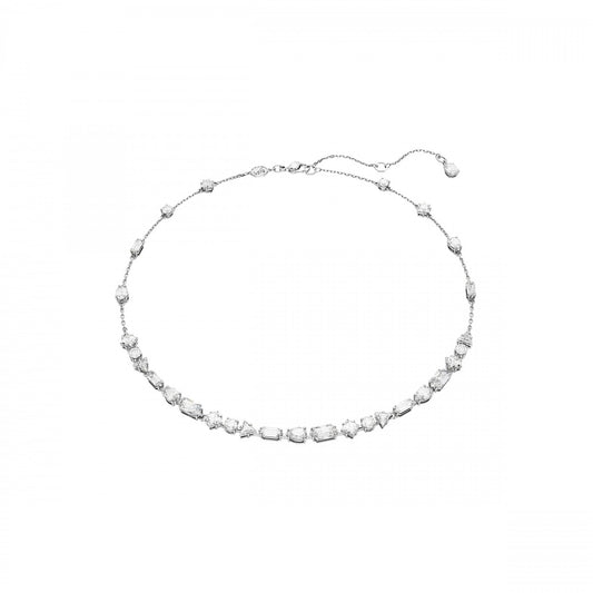 Mesmera necklace Mixed cuts, Scattered design, White, Rhodium plated