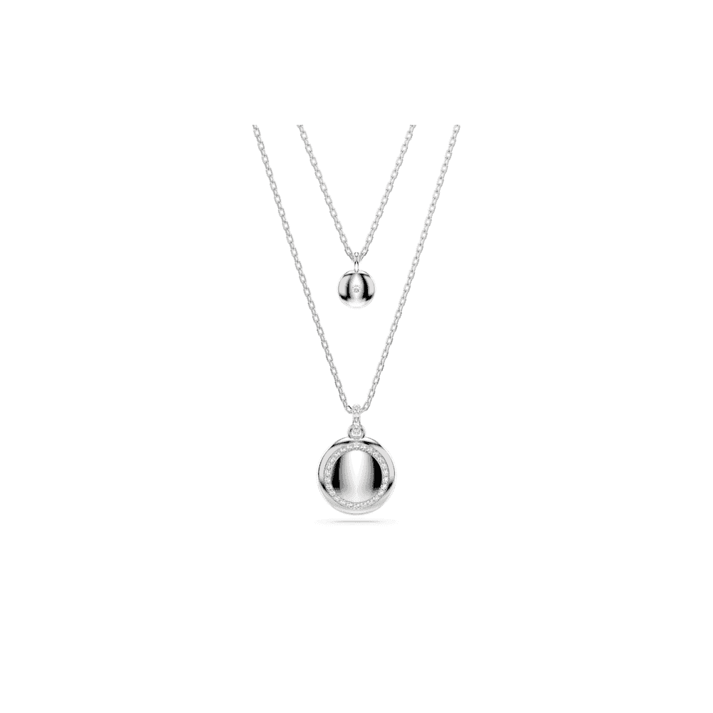 Meteora layered pendant, White, Rhodium plated
