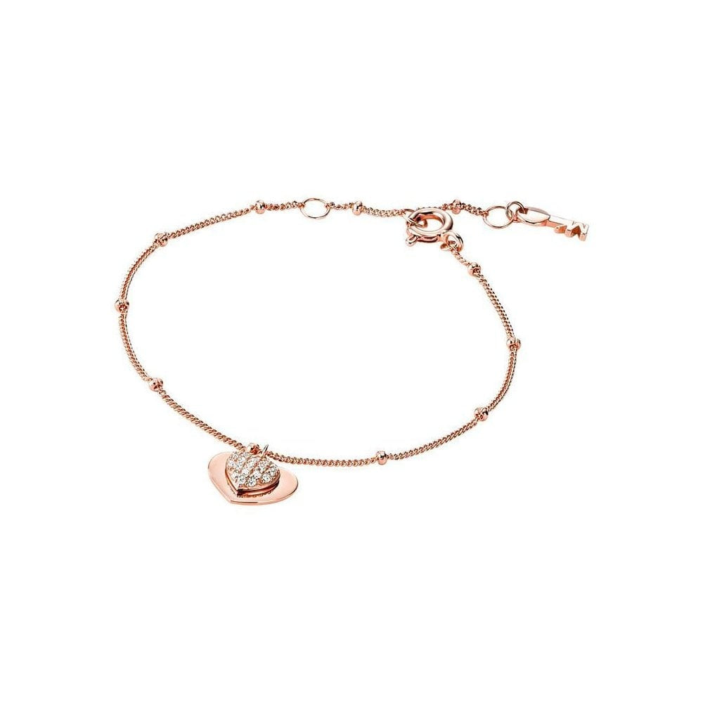 Michael Kors Ladies Pavé Heart 14K Rose Gold-Plated Sterling Silver Bracelet