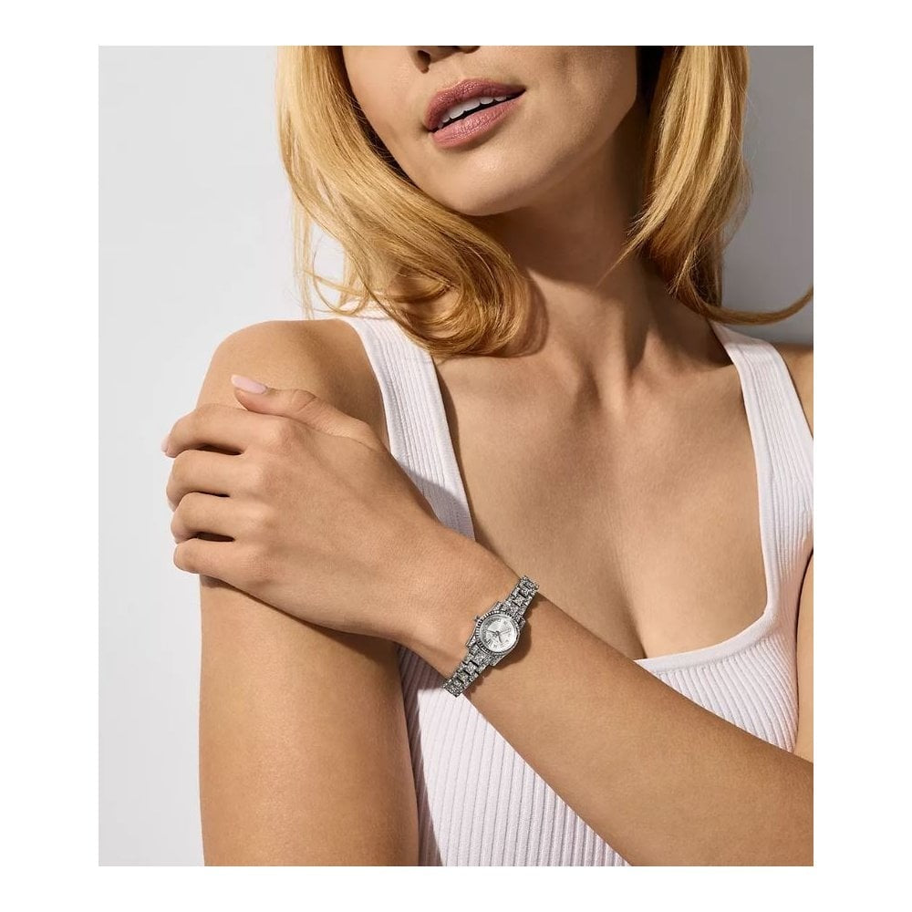 Michael Kors Lexington, Cubic Zirconia, Three-Hand. Ladies Stainless Steel Watch