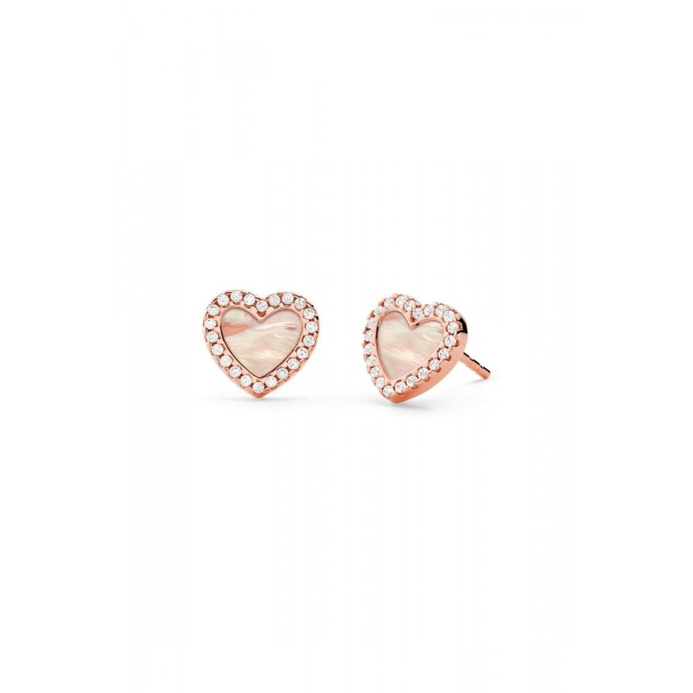 Michael Kors Rose Gold Love Pave and Mother of Pearl Heart Earrings