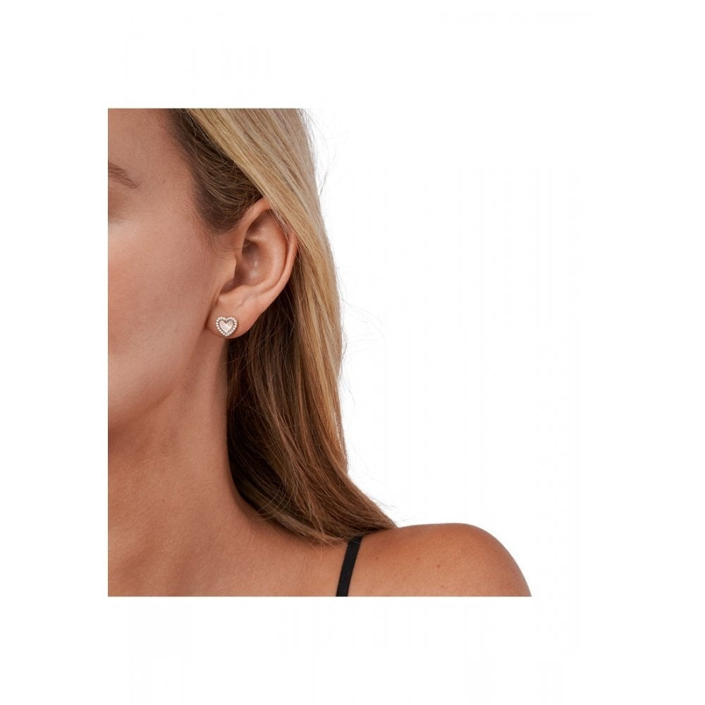 Michael Kors Rose Gold Love Pave and Mother of Pearl Heart Earrings