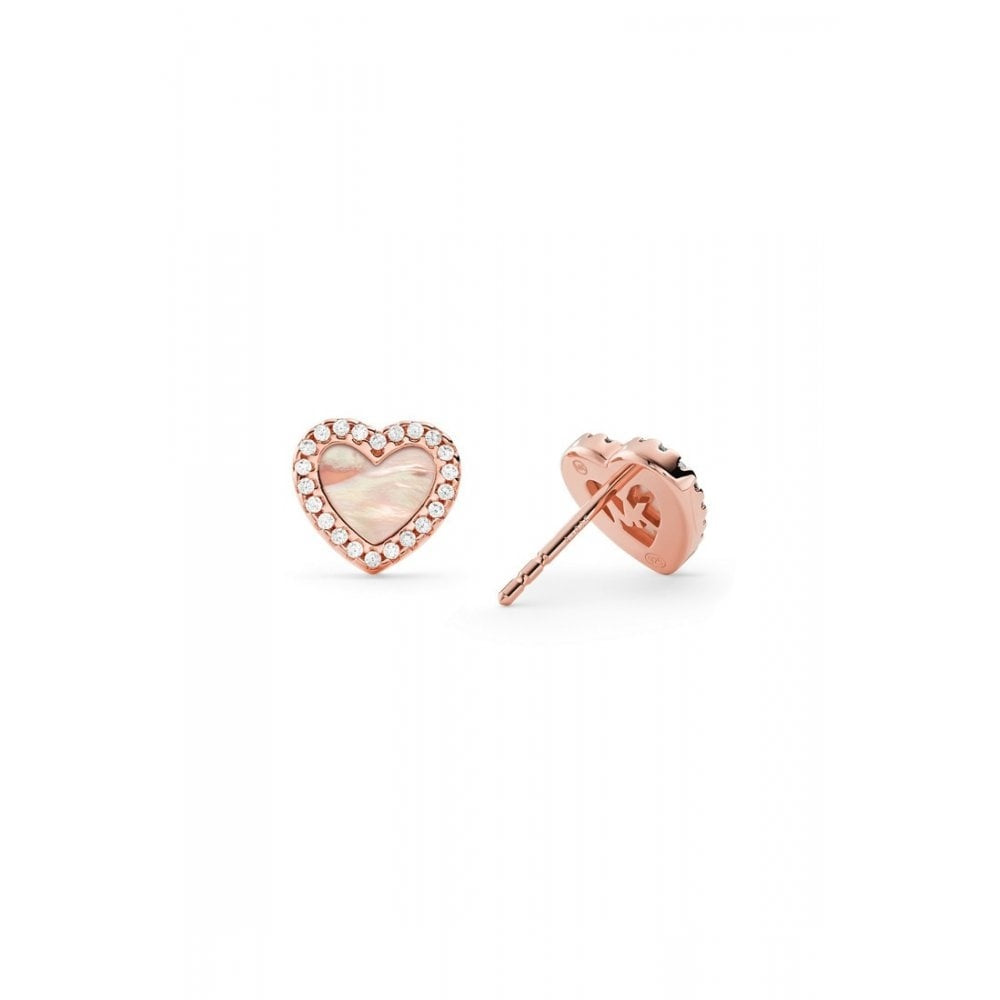 Michael Kors Rose Gold Love Pave and Mother of Pearl Heart Earrings