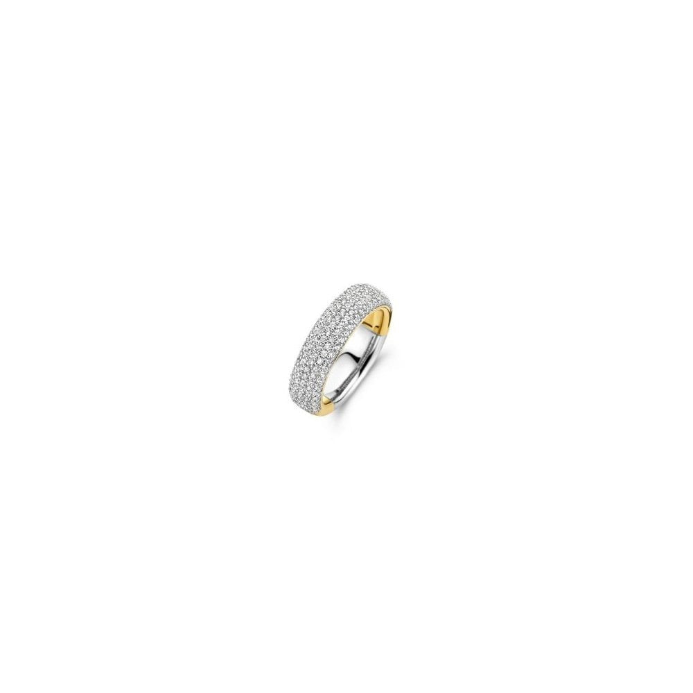 Milano Silver & 18ct gold plating ring with pavé of white cubic zirconia stones