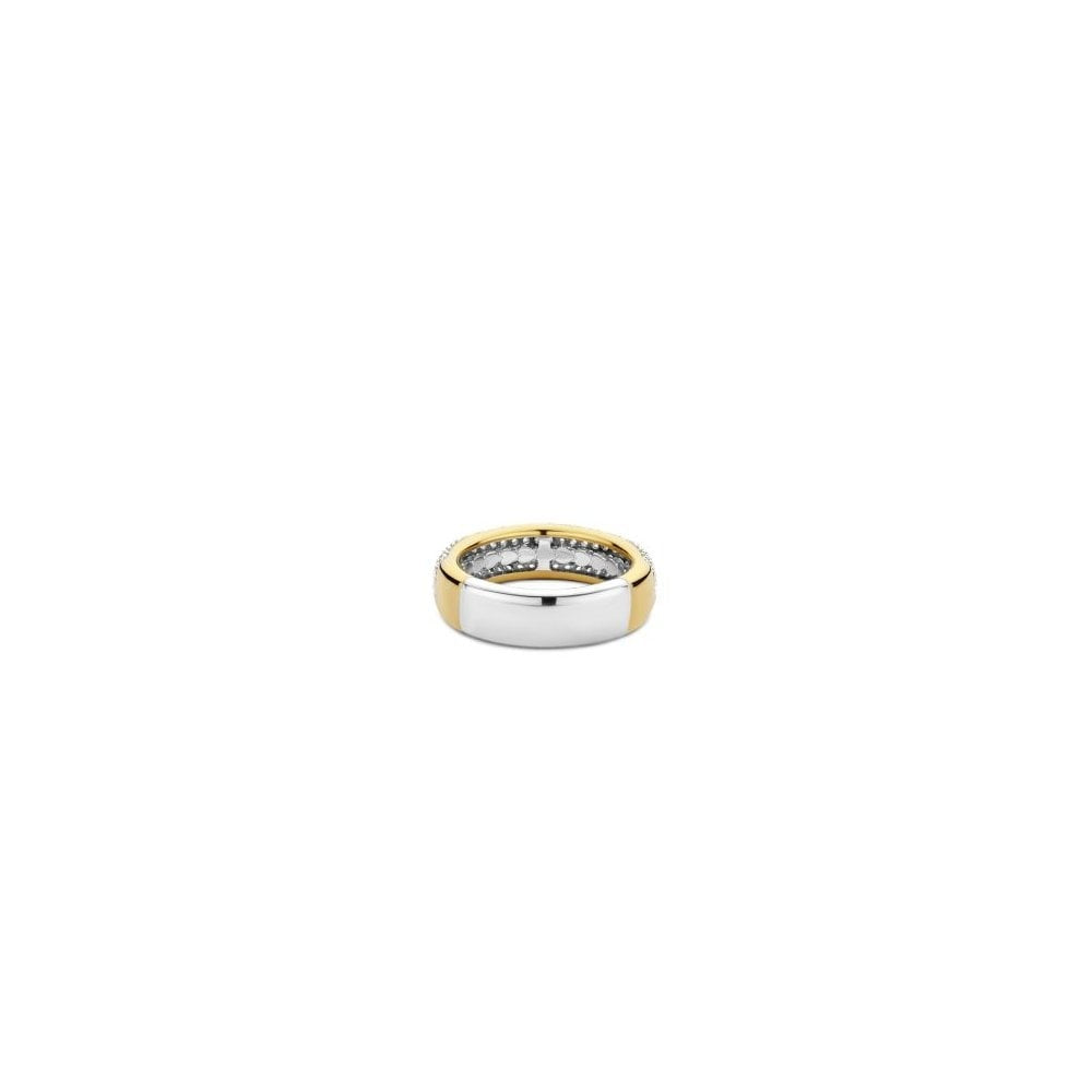 Milano Silver & 18ct gold plating ring with pavé of white cubic zirconia stones
