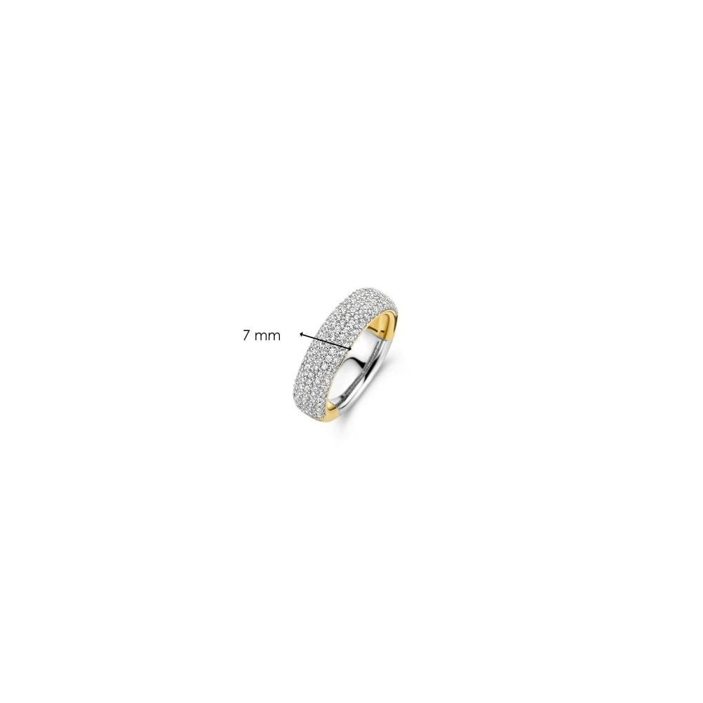 Milano Silver & 18ct gold plating ring with pavé of white cubic zirconia stones