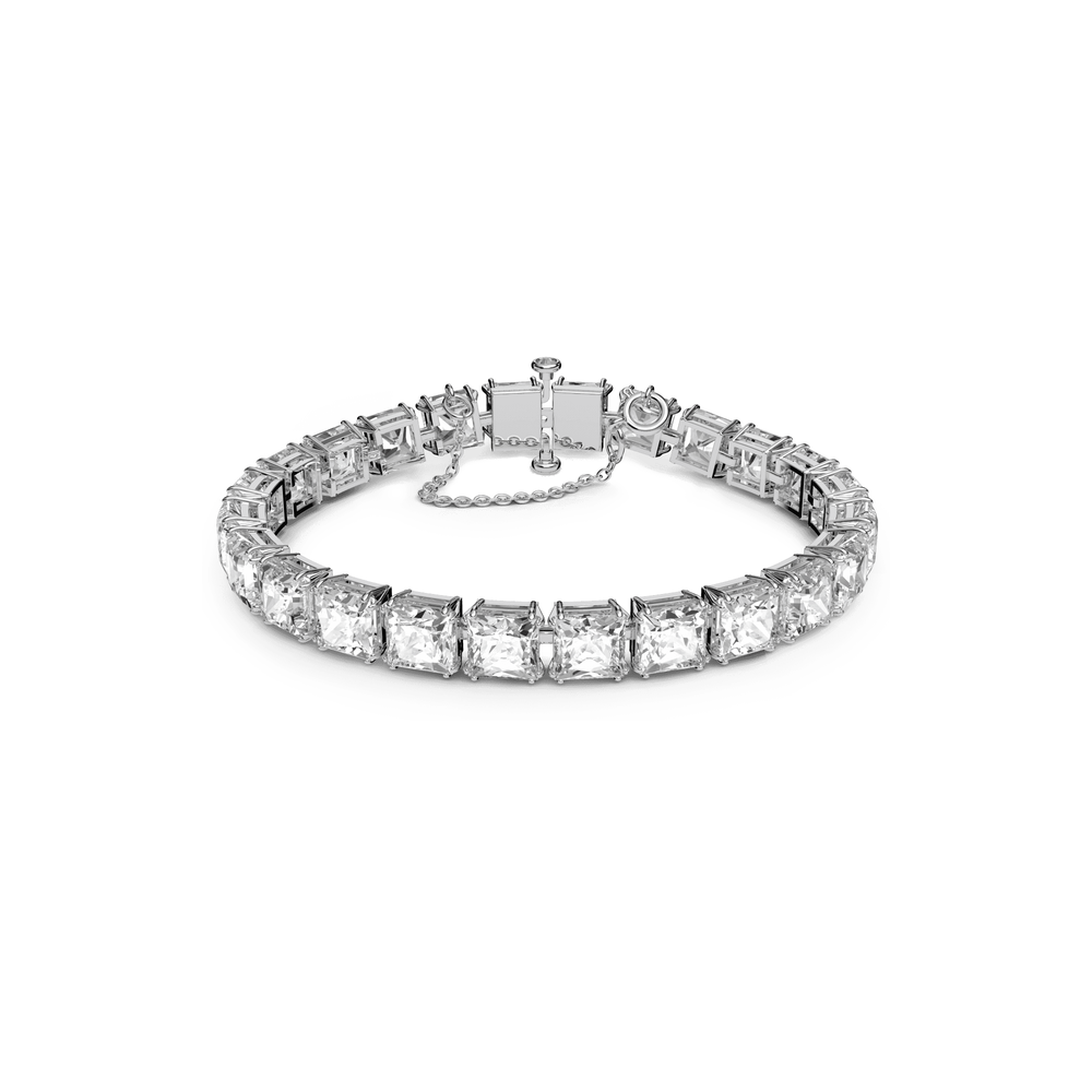 Millenia bracelet, Square cut, Small, White, Rhodium plated